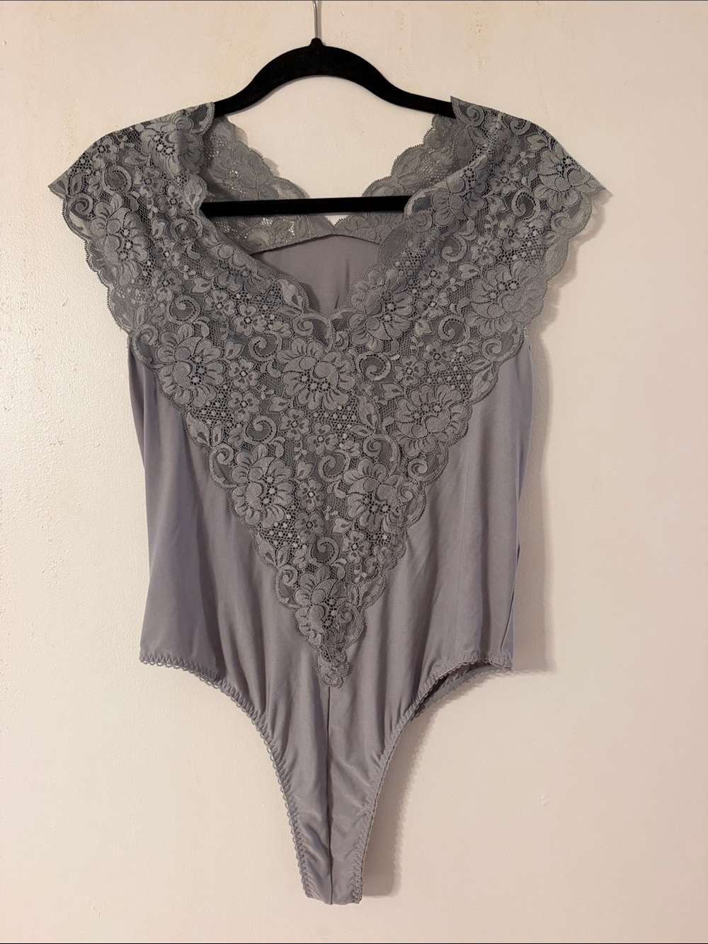Women’s We Are Hah Lace V-Neck Bodysuit in Gray